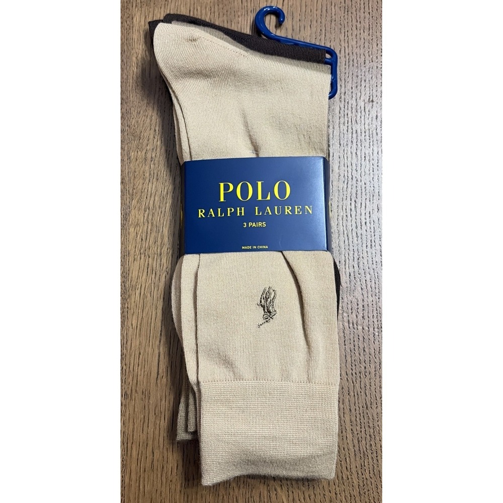 NEW 3 PAIRS PACK MENS RALPH LAUREN POLO CREW SOCKS 97% POLYESTER BLUR / GREY